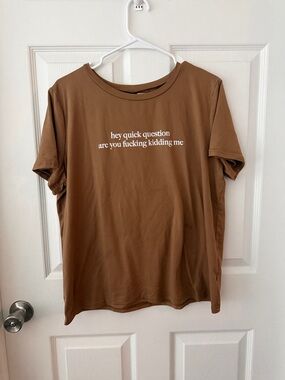 SHEIN Brown Graphic Tee with White Chest Print